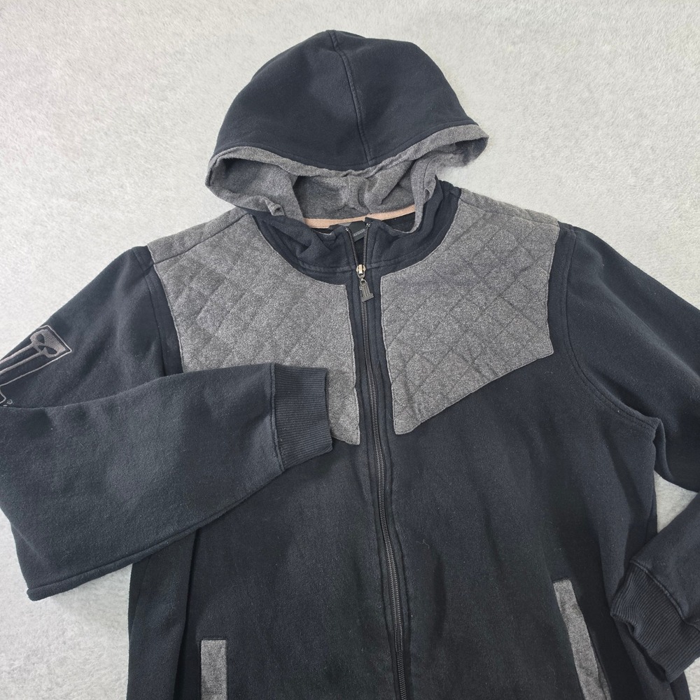 Harley-Davidson Mens XL Black Gray Quilted Zip Up Hoodie Skull Logo Sweatshirt